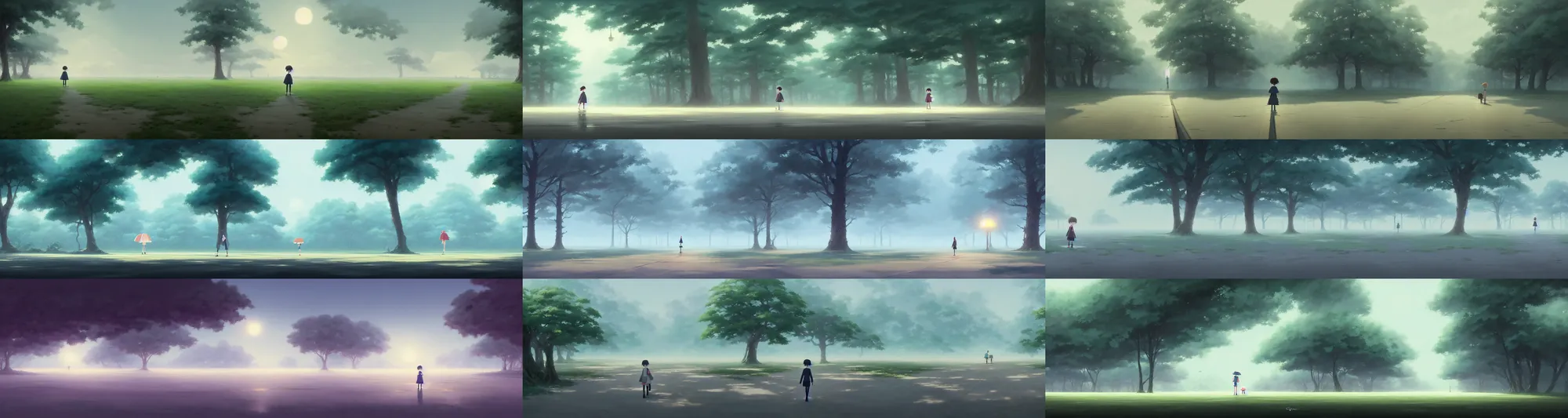 Prompt: a wholesome animation key shot of a cute empty foggy runway, studio ghibli, pixar and disney animation, sharp, rendered in gouache painting, anime key art by greg rutkowski, bloom, dramatic, dynamic lighting