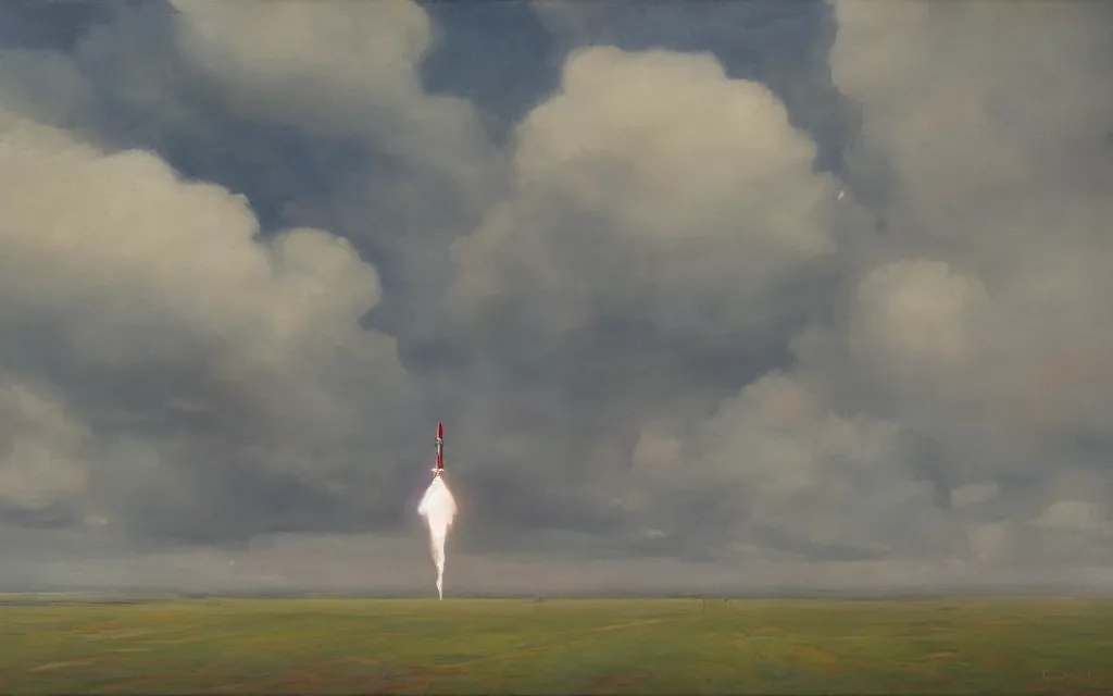 Image similar to rockets, ominous sky, oil on canvas, by edelfelt