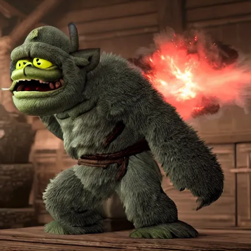 Image similar to skyrim anime godzilla yoda donkey kong pikachu yeti shrek super mario homer groot waluigi darth vader mike wazowski, highly detailed, extremely high quality, hd, 4 k, 8 k, professional photographer, 4 0 mp, lifelike, top - rated, award winning, cinematic, realistic, detailed lighting, detailed shadows, sharp, no blur, edited, corrected, trending
