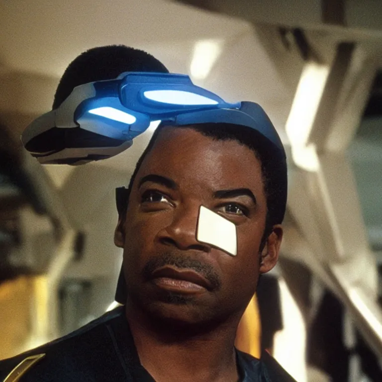 Image similar to geordi laforge super cool futuristic visor on his head, levar burton