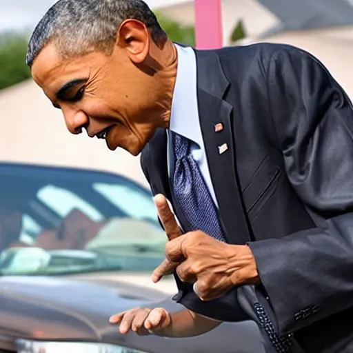 Prompt: barack obama eating a whole car