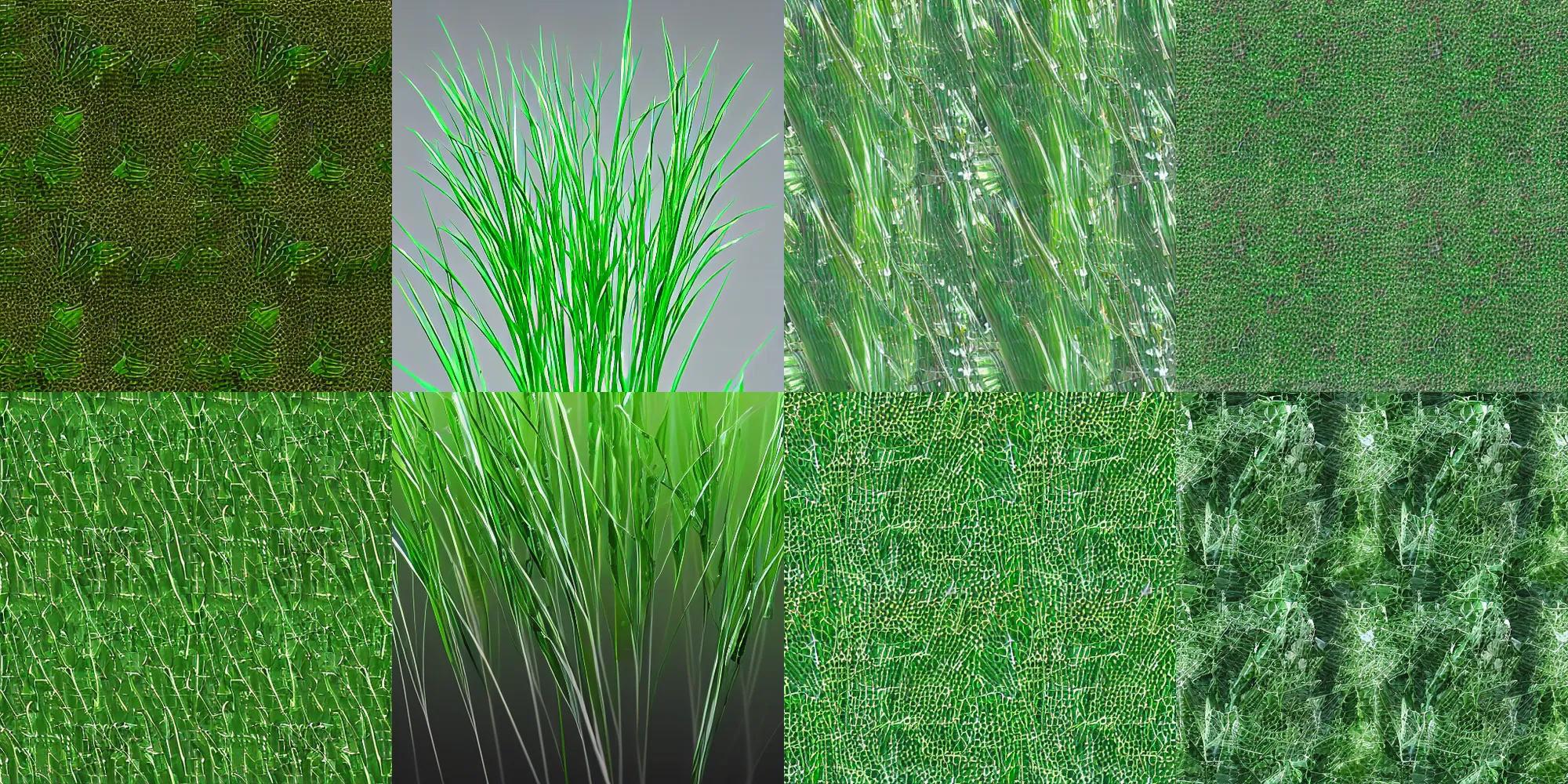 Prompt: gemlike grass, thin green glassy crystal shards, detailed, shiny, 2d texture, seamless