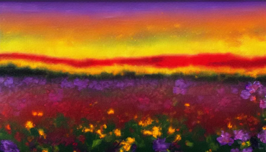 Image similar to white bones background, black violets, yellow-red sky, impressionism