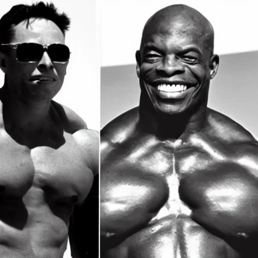 Prompt: elon musk with ronnie coleman's physique