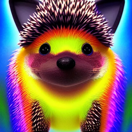 Image similar to octane rendering of a rainbow hedgehog portrait, childrens poster, digital art, beautiful