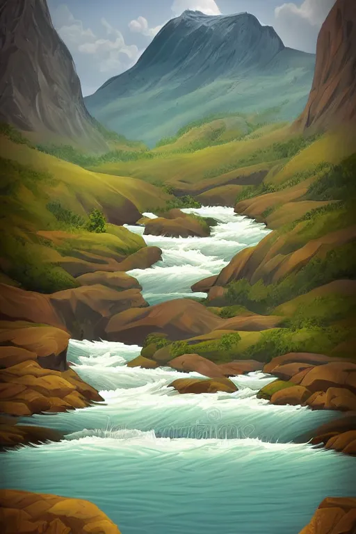 Image similar to mountaintop river flat illustration trending on artstation