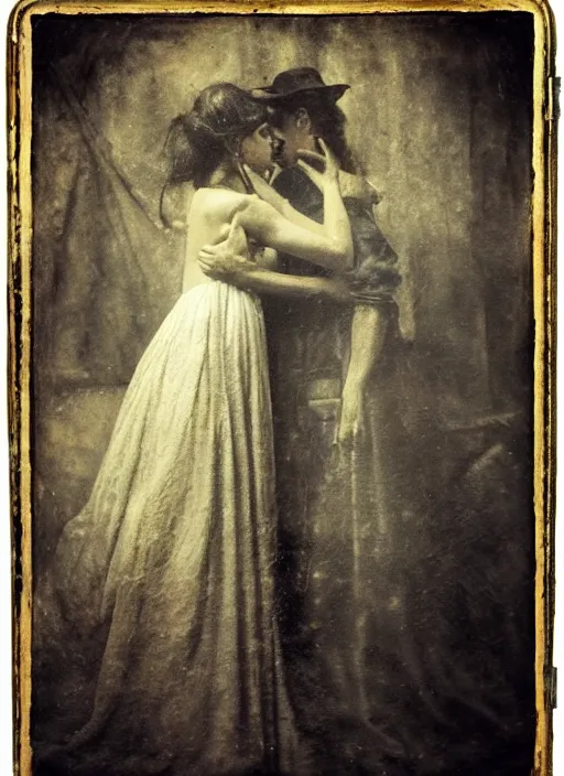 Prompt: old wetplate daguerreotype judas kiss of betrayal, fractal, intricate, elegant, highly detailed, parallax, leica, medium format, subsurface scattering, by jheronimus bosch and greg rutkowski and louis jacques mande daguerre