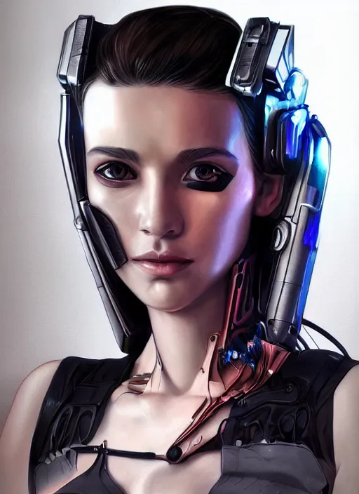 Prompt: portrait of (cyberpunk+50) girl with a (biomechanic+100) crest, illutration by Artgerm, highly detailed, trending on artstation