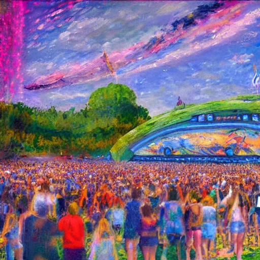 Image similar to impressionist painting of tomorrowland mainstage