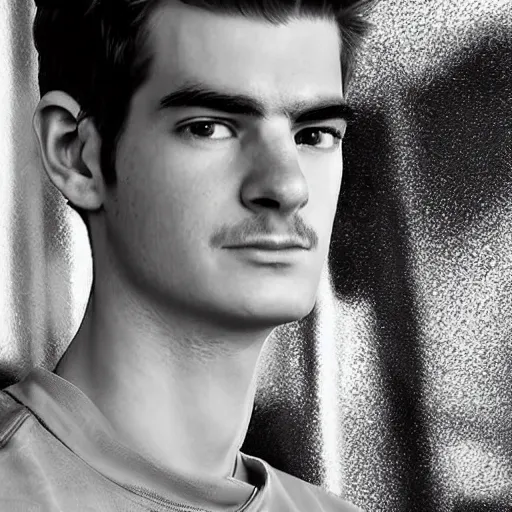 Image similar to “a realistic detailed photo of a guy who is an attractive humanoid who is half robot and half humanoid, who is a male android, Andrew Garfield, shiny skin, posing like a statue, blank stare”