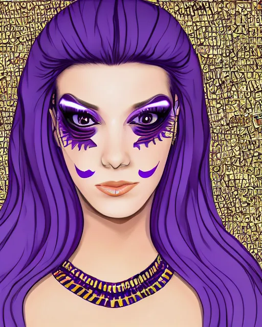 Image similar to purple snake fursona with egyptian makeup, digital art, art station front page