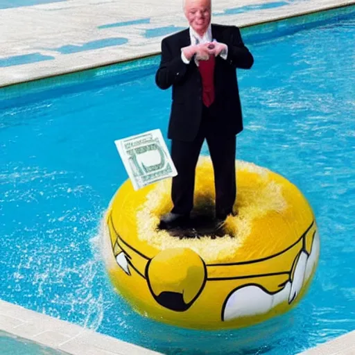 Prompt: barry hearn as scrooge mcduck, diving into his big swimming pool of money