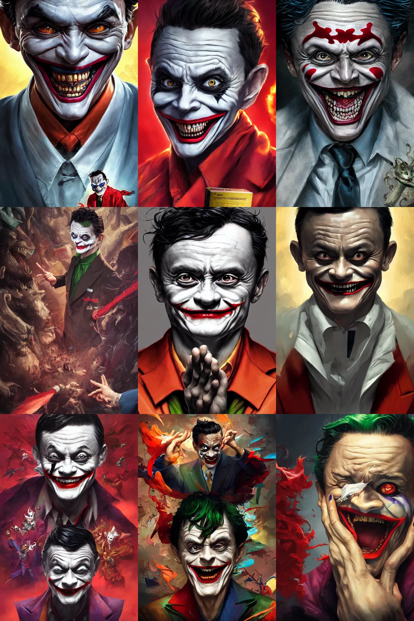 Prompt: jack ma as a joker, realistic, high definition, 4 k, shimmering color, hyper detailed, art of greg rutkowski and magali villeneuve and artgerm