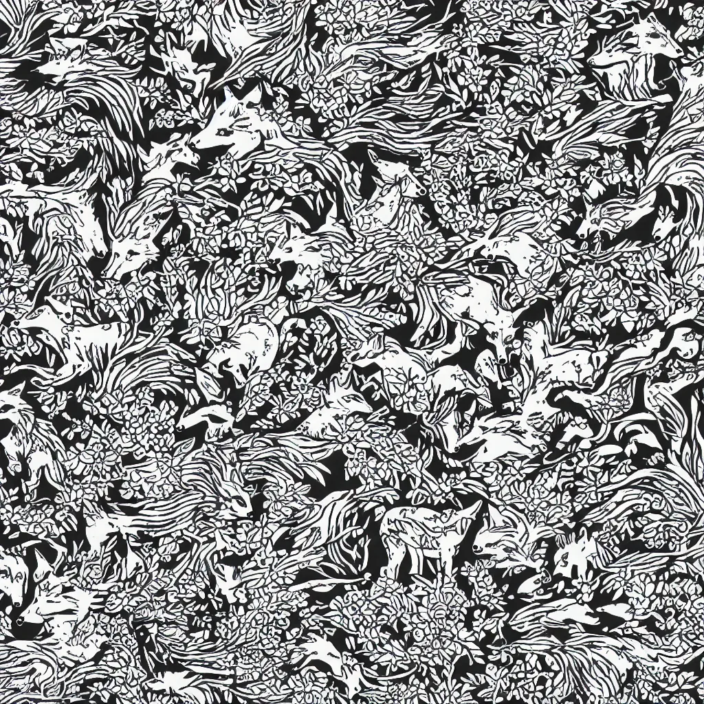 Image similar to block print fox vector, 4k
