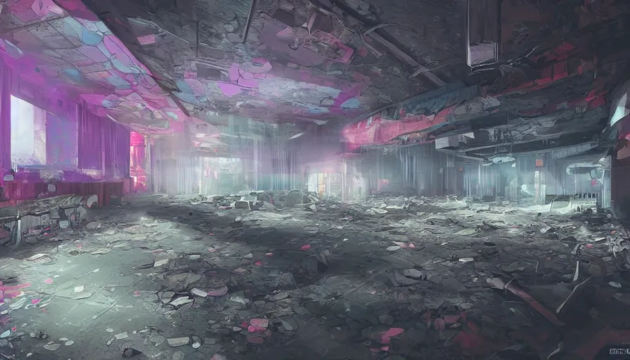 Prompt: Digital painting of an abandoned nightclub, hyperdetailed, artstation, cgsociety, 8k