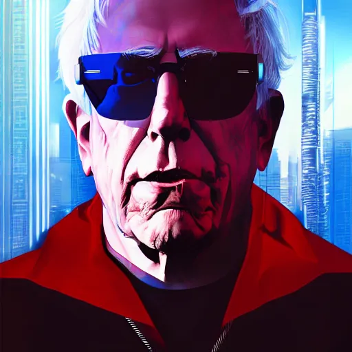 Image similar to cyberpunk bernie sanders as the leader of a futuristic communist nation, cybernetics, sharp lines, digital, artstation, colored in