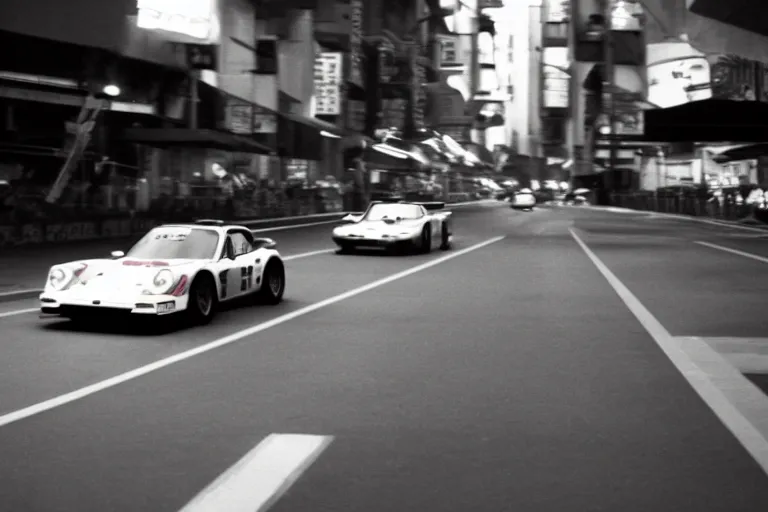 Image similar to single racecar 1 9 8 8 9 1 1, movie still, vintage footage on tokyo streets, volumetric lighting, f 8 aperture, cinematic eastman 5 3 8 4 film