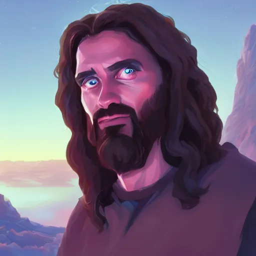 Image similar to portrait of jesus christ as a member of kiss the rock band, mattepainting concept blizzard pixar maya engine on stylized background splash comics global illumination lighting artstation lois van baarle, ilya kuvshinov, rossdraws