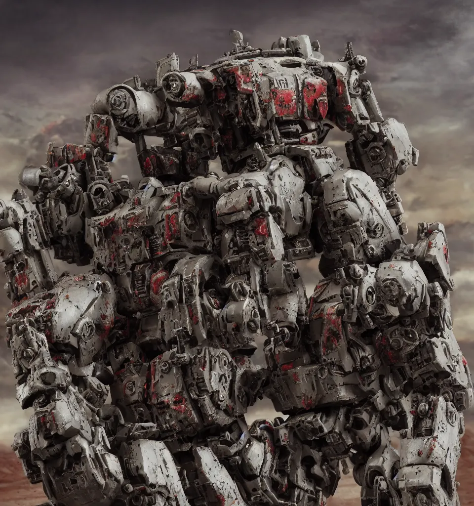 Image similar to cinematic still of a zombie heavy mech military space marine, by kow yokoyama, maschinen krieger, hobby japan, stormy post apocalyptic desert, highly detailed, 3 5 mm, shot with canon 5 d mark ii, face detail, rob bottin, rick baker, jordu schell, artstation, cg society, soft illumination