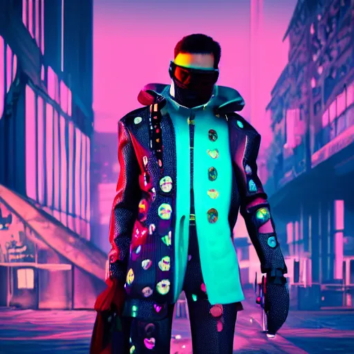 Prompt: colorful cyberpunk with gucci clothes, 8 k, octane render