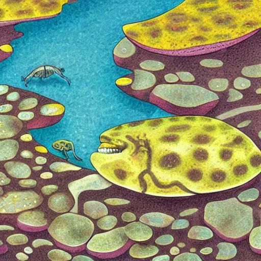 Prompt: jurassic era tidepool, color illustration. from'evolution, 2 nd edition,'published 2 0 0 7 by harvard university press.