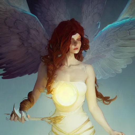 Prompt: beautiful angelic seductive witch, fantasy, cinematic lighting, highly detailed, digital painting, artstation, smooth, sharp focus, centered, illustration, art by Brom, Greg Rutkowski and Alphonse Mucha, by Pixar
