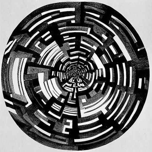 Image similar to the labyrinth of the minotaur as drawn by mc escher