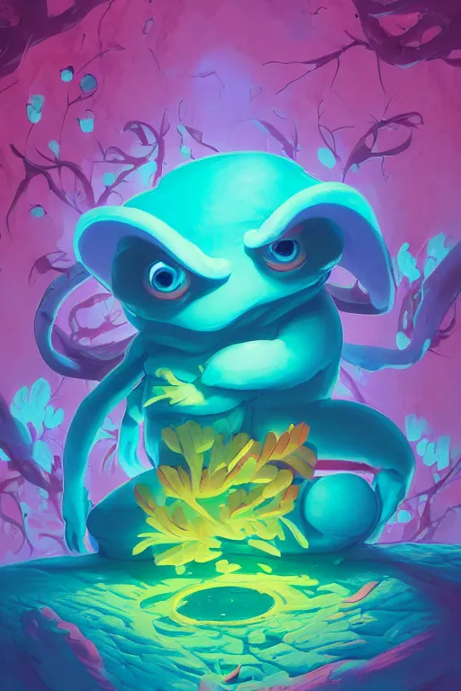 Image similar to smurf ghost creature animal sushi cristal very big eye roots cactus elemental flush of force nature micro world fluo fishscale, behance hd by jesper ejsing, by rhads, makoto shinkai and lois van baarle, ilya kuvshinov, rossdraws radiating a glowing aura global illumination ray tracing hdr