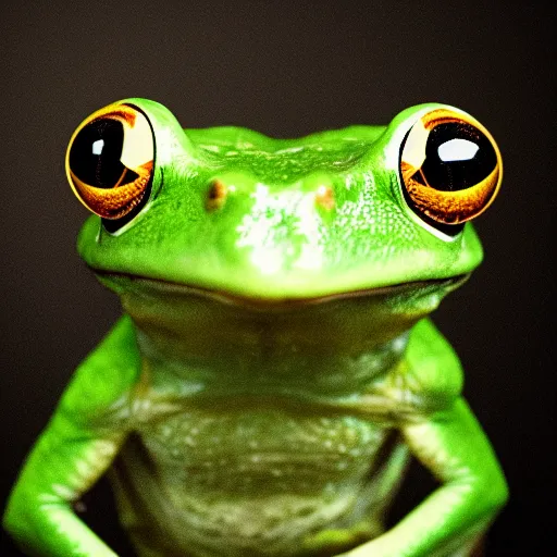 Prompt: a frog wearing a suit, studio portrait, dramatic lighting, award-winning photography, 8k