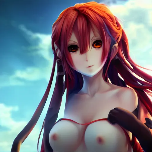 Prompt: eris boreas render as a very beautiful 2d anime girl, hot petite, long braided orange red hair, hazel eyes, full round face, short smile, cinematic lightning, medium shot, mid-shot, highly detailed, trending on Artstation, Unreal Engine 4k, cinematic wallpaper