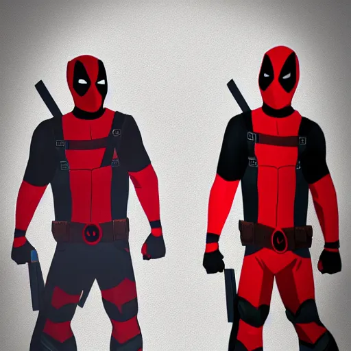 Image similar to the low poly deadpool twins are at a party but no one is dancing, low poly style, video game art, trending on artstation, photograph