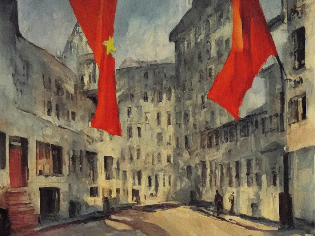 Image similar to headquarters of transylvanian software company in communist times. painting by hopper