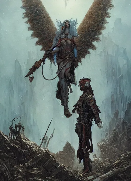 Prompt: hyper realistic photography portrait of postapocalyptic medieval religious occult amazon cinematic, brom, moebius, peter mohrbacher, james gurney, greg rutkowski comic cover