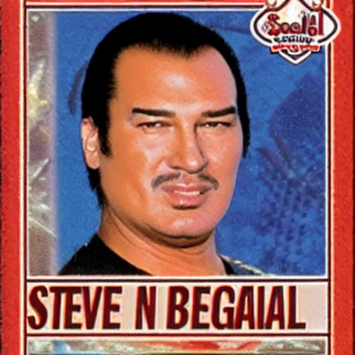 Image similar to Steven Seagal trading card poytail