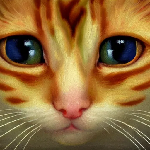 Prompt: baroque painting of ginger kitten by Van Gogh, portrait, close up, hyper detailed, artstation, high definition cgsociety, render, cinematic, symmetry, oil painting, canvas!