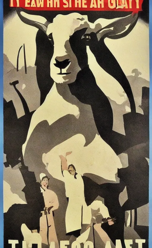 Image similar to world war 2 propaganda poster for the goat army