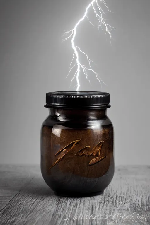 Prompt: jar of lightning studio photography