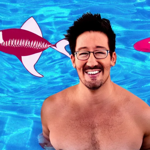 Image similar to markiplier as a shark under water