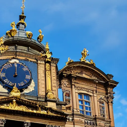 Prompt: a large building with a clock on the top of it, a flemish baroque by bela ivanyi - grunwald, unsplash, heidelberg school, panorama, wimmelbilder, flemish baroque