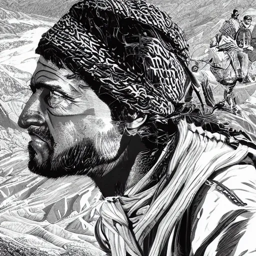 Image similar to a kurdish freedom fighter in the kurdish mountains art by martin ansin, highly detailed, 8 k, high resolution, award winning art, incredibly intricate