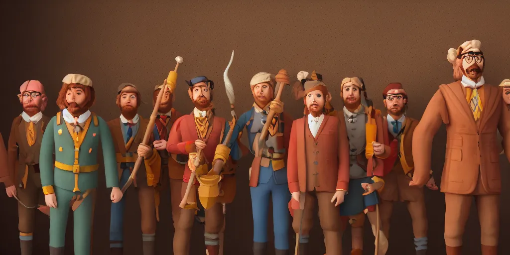 Image similar to A group of 5 adventurers lined up for a group portrait directed by Wes Anderson, Chest high, RPG portrait, Regal, Formal, Symmetrical, dynamic lighting, Highly Detailed, Cinematic Lighting, 8k, HD