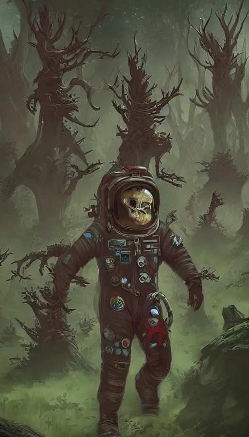 Image similar to astronaut walking in a forest made out of many demonic head and claws, by blizzard concept artists