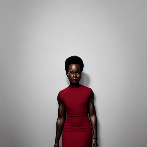 Image similar to Fully-clothed full-body portrait of Lupita Nyong'o, XF IQ4, 50mm, F1.4, studio lighting, professional, 8K