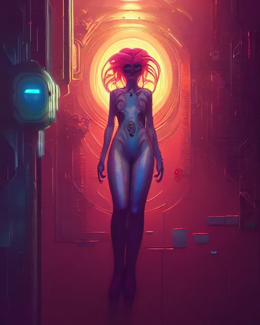 Image similar to portrait of a beautiful woman monster astronaut, intricate abstract. cyberpunk, intricate artwork, bathed in light, octane render, unreal engine, gaudy colors, greg rutkowski, loish, rhads, beeple, makoto shinkai and lois van baarle, ilya kuvshinov, rossdraws, tom bagshaw, alphonse mucha, global illumination