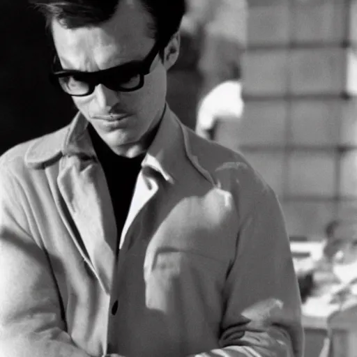 Prompt: Mario smoking in a french new wave Godard film aesthetic