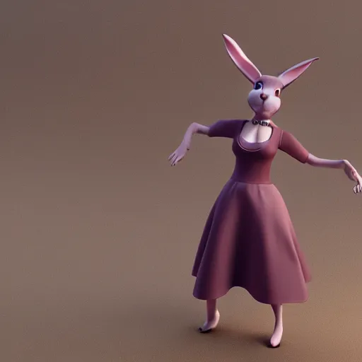 Image similar to beautiful fit female anthropomorphic rabbit wearing dress, full body, ultra realistic, vray, 5 5 mm