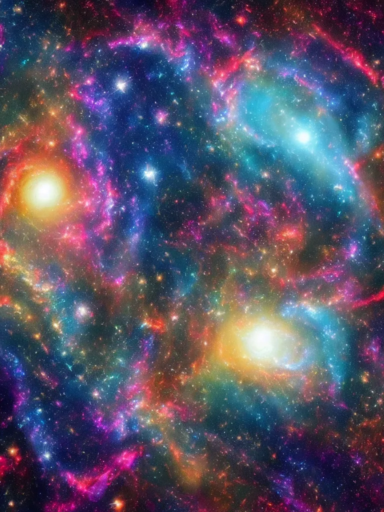 Prompt: celestial epic colorful deepspace image of galaxies, nasa photos, artstation