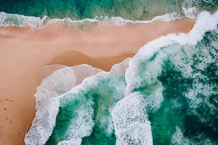 Image similar to top shot view of a beach, natural light, cinematic, 8 k