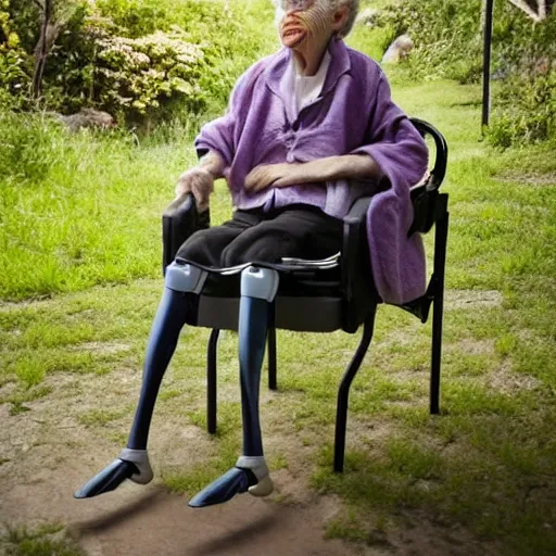 Image similar to an old woman with robotic legs, National Geographic photo, as coherent as Dall-E 2