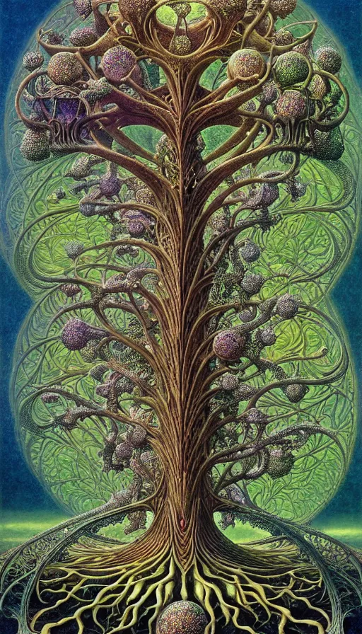 Image similar to tree of life by roger dean and andrew ferez, art forms of nature by ernst haeckel, divine chaos engine, symbolist, visionary, art nouveau, botanical fractal structures, organic, detailed, realistic, surreality